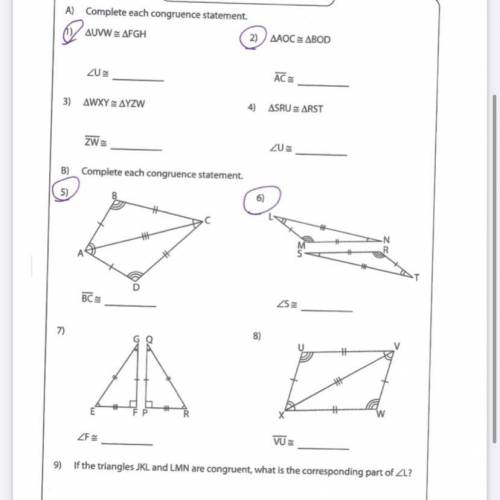 Complete each congruence statement, need help solving these