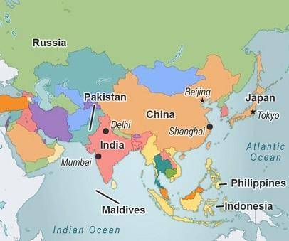 Study the map of countries and major cities in Asia.

Which statements correctly describe cities i
