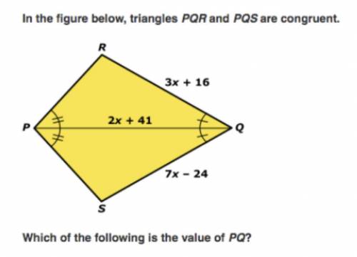 Which of the following is the value of PQ?

A) 46
B) 61
C) 91
D) 67