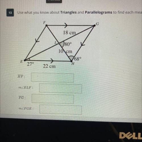 Use what you know about triangles and parallelograms to find each measure.
