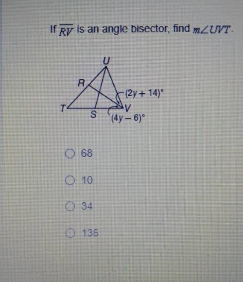 If Ry is an angle bisector, find m angle UVT.