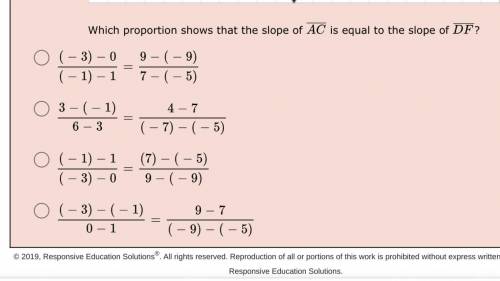 Which proportion shows that the slope AC of is equal to the slope of DF ?

PLS HELP ASAP WILL GIVE