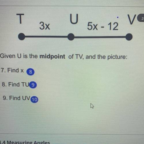 1.Find x
2.Find TU
3.Find UV