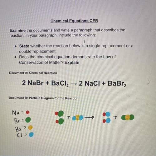 Chemical Equations CER

Examine the documents and write a paragraph that describes the
reaction. I