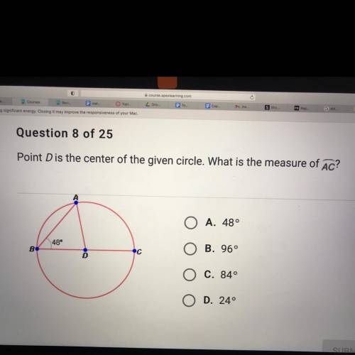 ANSWER PLEASE 15 POINTS

Point D is the center of the given circle. What is the measure of Ac