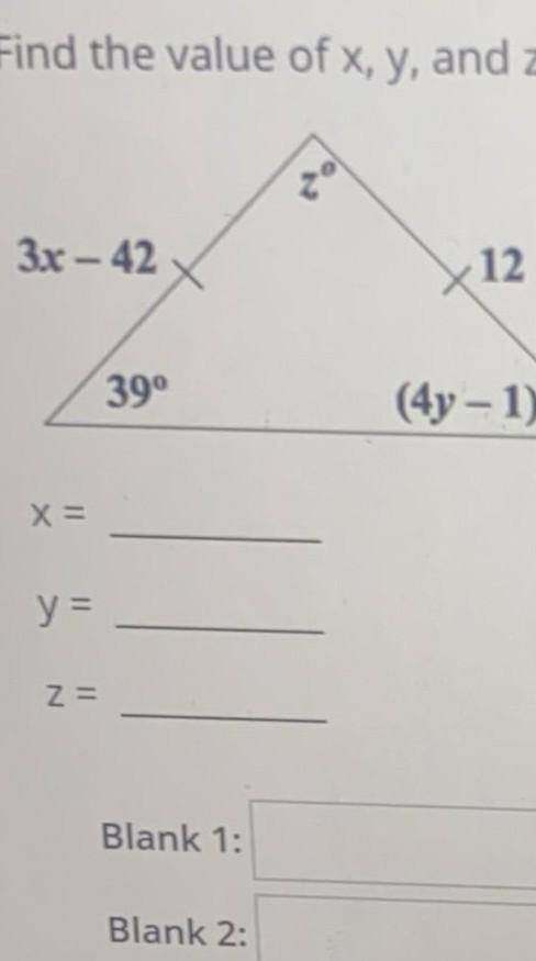Find The value of x, y and z