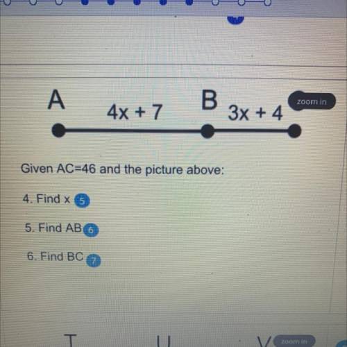 Given ac=46 and the picture above

1.find x
2.find ab
3.find bc 
I will give brainlist