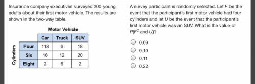 20 POINTS!!!

Insurance company executives surveyed 200 young adults about their first motor vehic