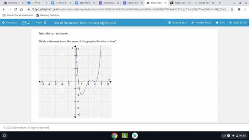 Select the correct answer. Which statement about the zeros of the graphed function is true?

A. 
T