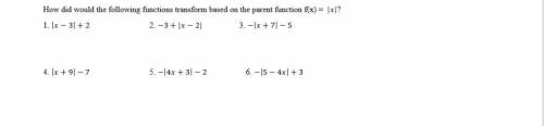 How would the following functions transform based on the parent function f(x)=|x|?