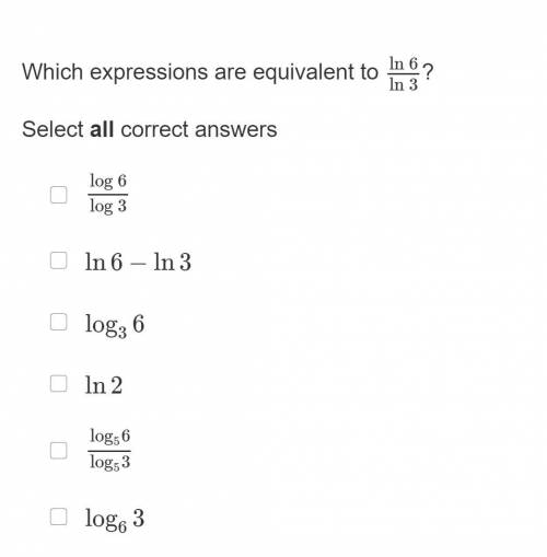 Which expressions are equivalent to ln6/ln3?