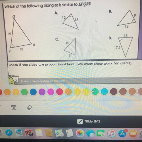 Help!! which of the following triangles are similar? :)