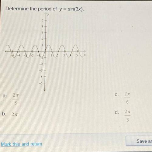 Determine the period of the sine function y=sin(3x)?

(Answers above on picture^)
Thank you:)