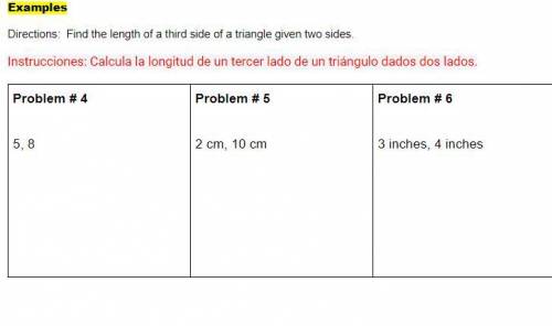 Find the length of a third side of a triangle given two sides.
please