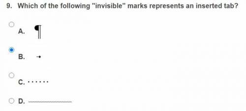 Which of the following invisible marks represents an inserted tab?