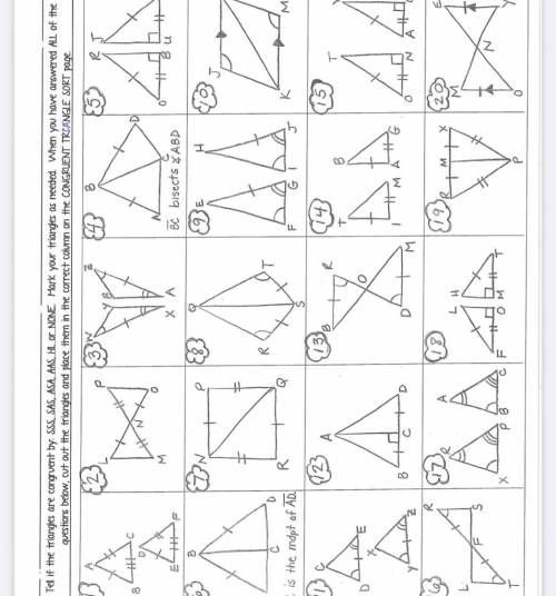 Tell if the triangles are congruent by sss, sas, asa, aas, hl, or none. Mark triangles as needed. t