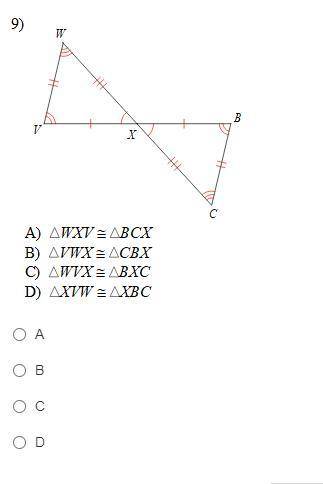 Select the statement that indicates that the triangles in each pair are congruent.
50 points