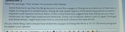 HELP PLEASE HELP

Some historians say that the Ming decision to end the voyages of Zheng He and de