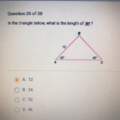 In the triangle below, what is the length of BC