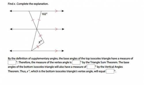 by the definition of supplementary angles, the base angles of the top isosceles triangle have the m