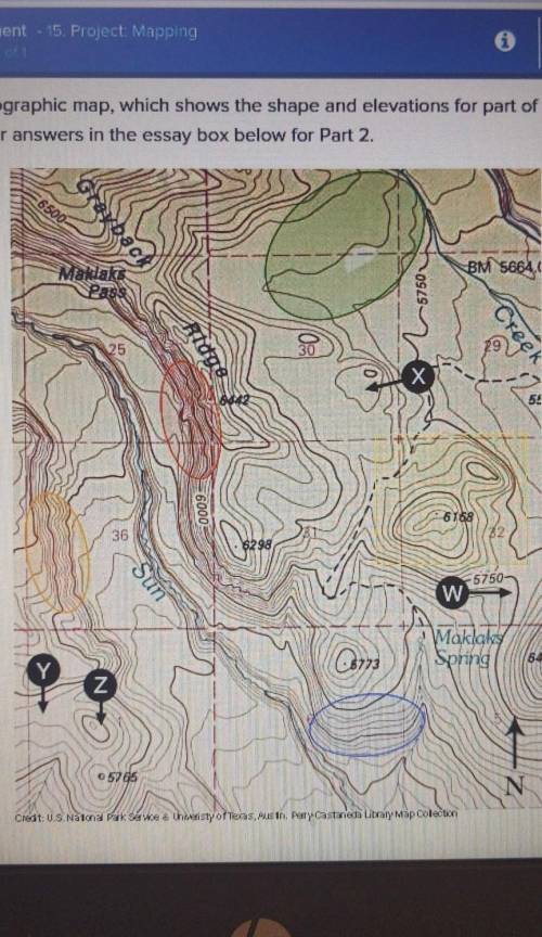 Part 2. Use the following topographic map, which shows the shape and elevations for part of Oregon,