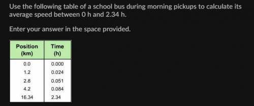 Use the following table of a school bus during morning pickups to calculate its average speed betwe