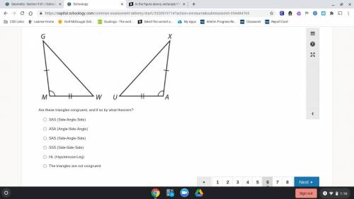 Are these triangles congruent, and if so by what theorem?

a. SAS (Side-Angle-Side)
b. ASA (Angle-