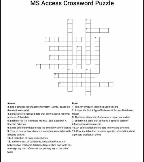 Ms access crossword puzzle 
Plz solve this plz I will give 15 points