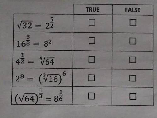 Determine whether each equation is True or False. In case you find a False equation, explain why