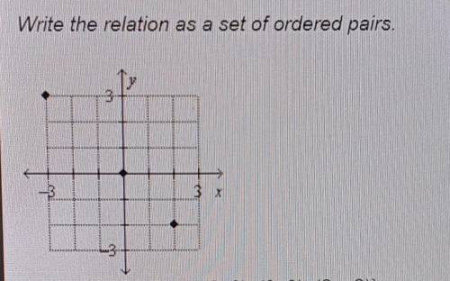 Write the relation as a set of ordered pairs.

a. ordered pairs: {(-3, 3), (0, 0), (2, -2)} b. ord