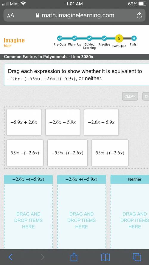 Drag each expression to show whether it is equivalent to −2.6−(−5.9) -2.6 x - -5.9 x , −2.6+(−5.9)