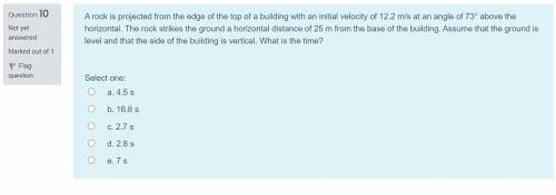 A rock is projected from the edge of the top of a building with an initial velocity of 12.2 m/s at