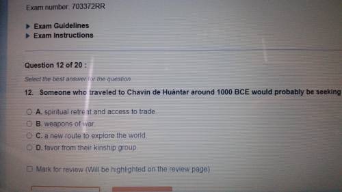 Need ASAP 
Someone who traveled to chavin de huanear around 1000 BCE would probably be seeking?