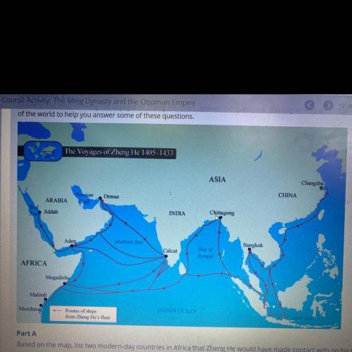 “Based on the map, list two modern-day countries in Southeast Asia that Zheng He would have made co