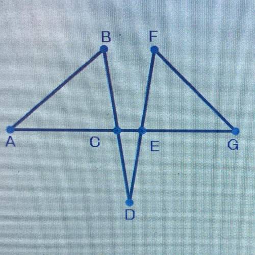 In the figure below, ZABC - ZDEC and GFE - ZDCE. Point C is the point of intersection between AG an
