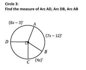 Find the measures of Arc AD, Arc DB, Arc AB