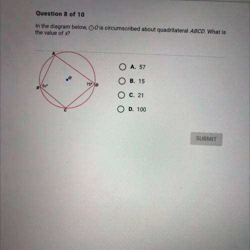 In the diagram below, is circumscribed about quadrilateral ABCD . What is the value of ?