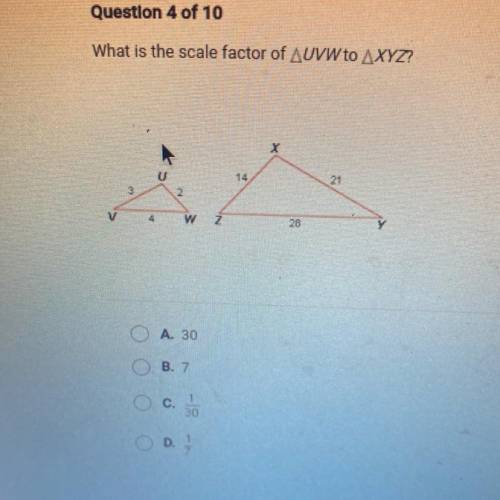 What is the scale factor of AUVWto AXYZ?