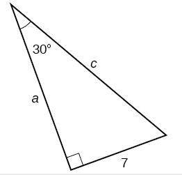 For the right triangle shown, use the trig functions to find the value of c. Round your answer to t