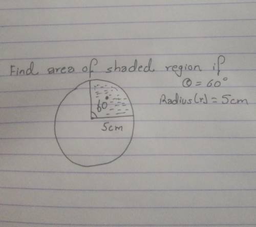 Find area of shaded region ifTheta = 60°Radius (r = 5cm)