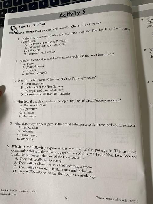 Help, English 11a cp multiple questions
