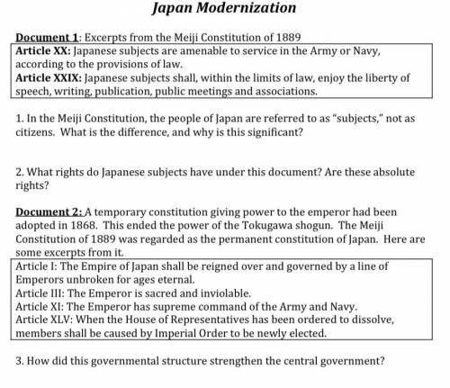 Please answer these 3 questions in 2-3 sentences I’ll greatly appreciate it. It’s about Japan moder