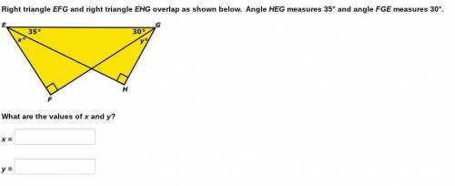 Right triangle EFG and right triangle EHG overlap as shown below. Angle HEG measures 35° and angle