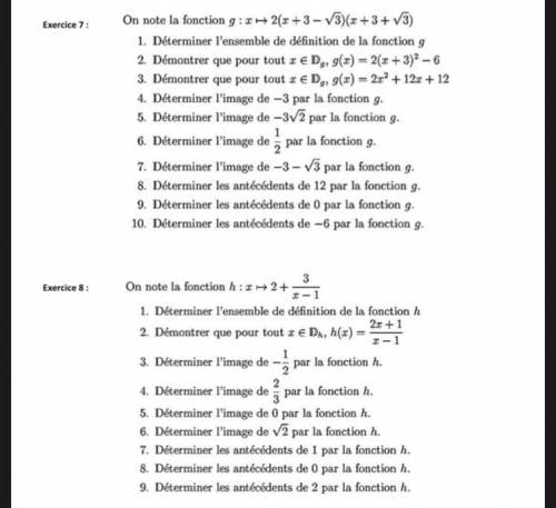 Exercice 7:

On note la fonction g : 2(x +3 - V3)(1+3+13)
1. Déterminer l'ensemble de définition d