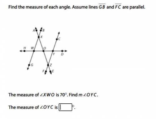 Find the measure of each angle. Assume lines GB and FC are parallel.