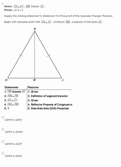 Supply the missing statement in Statement 5 of the proof of the Isosceles Triangle Theorem.

Begin
