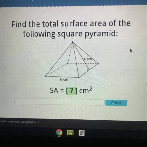 Find the total surface area of this square based pyramid