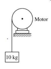 A 10 kg block is attached to a light cord that is wrapped around the pulley of an electric motor, a