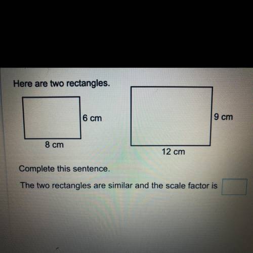 Here are two rectangles.

Complete this sentence:
The two rectangles are similar and the scale fac