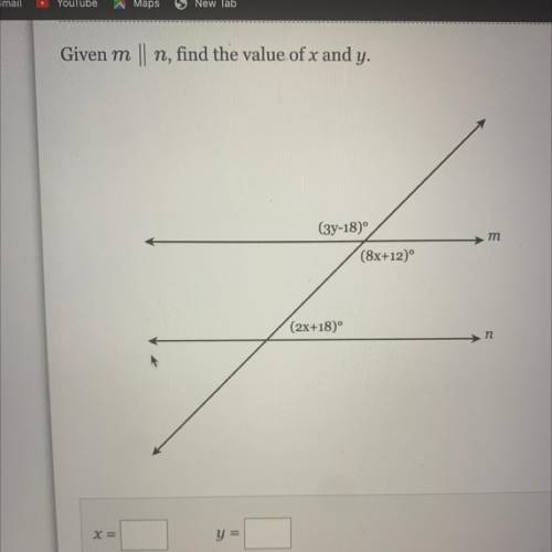 Given m ll n,
find the value of x and y.
Can someone answer this today please